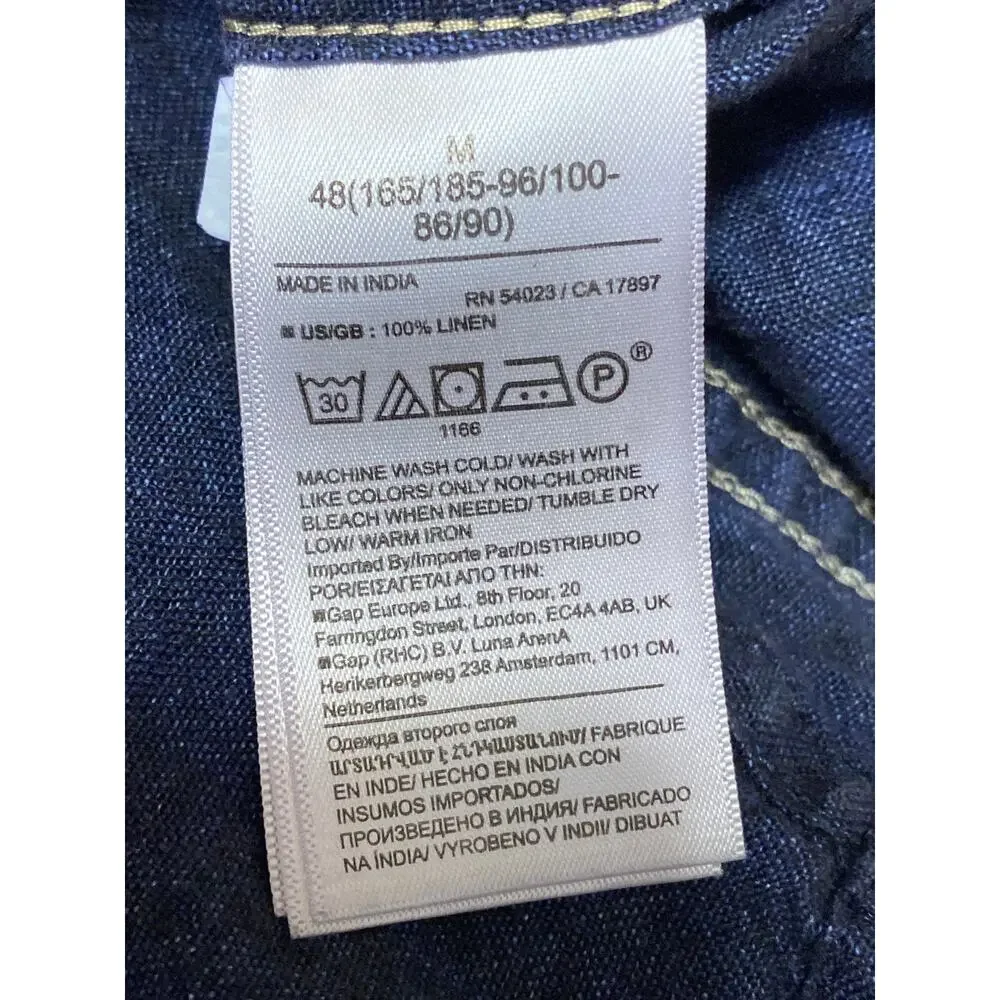 Banana Republic 100% Linen Men's Blue Short Sleeve Button Down Shirt Top Size M